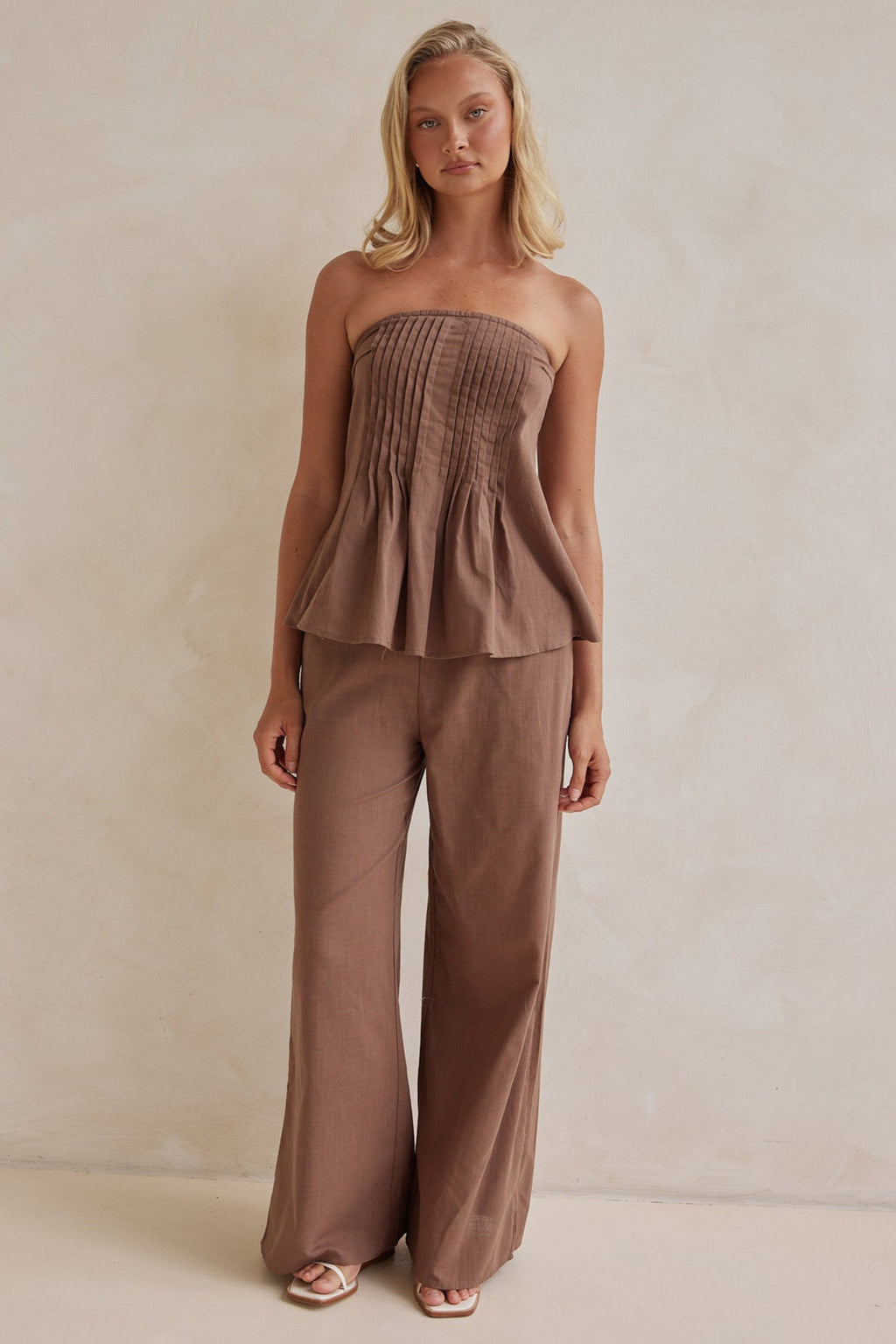 Chocolate Brown Linen Top & Wide Leg Pants