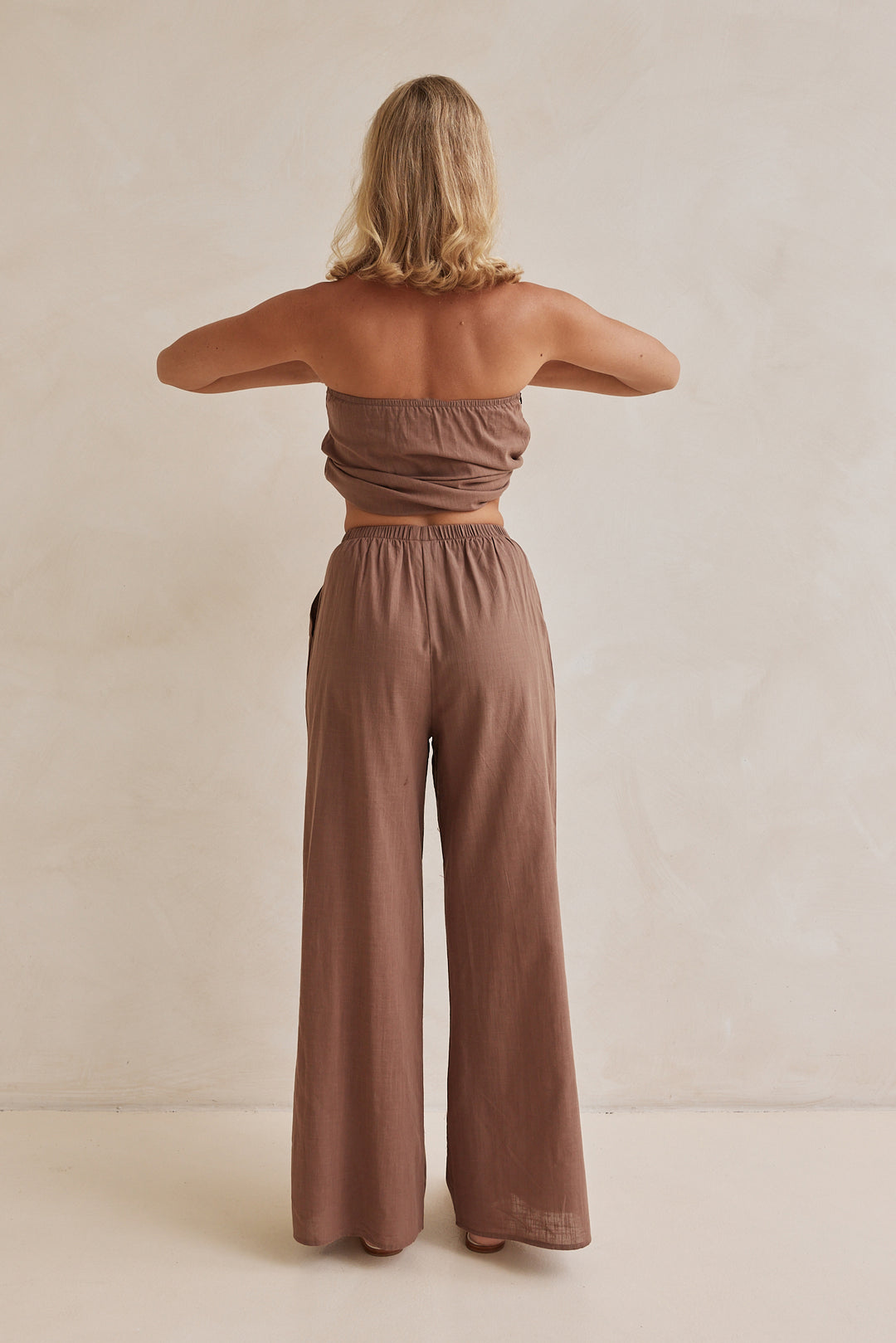 Chocolate Brown Linen Top & Wide Leg Pants