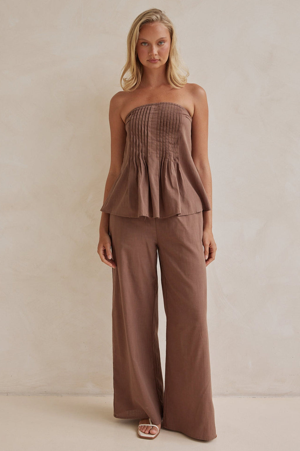 Chocolate Brown Linen Top & Wide Leg Pants