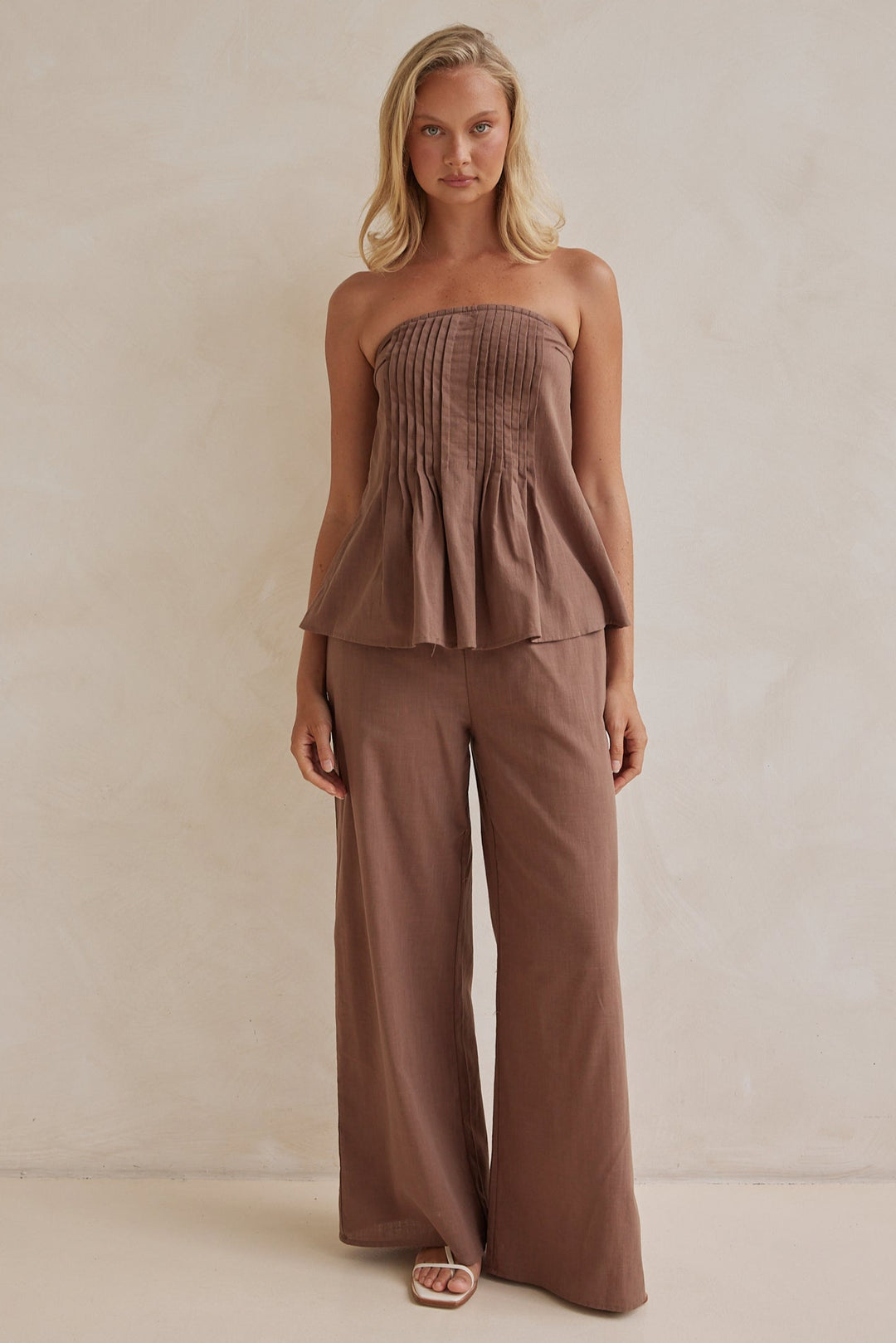 Chocolate Brown Linen Top & Wide Leg Pants
