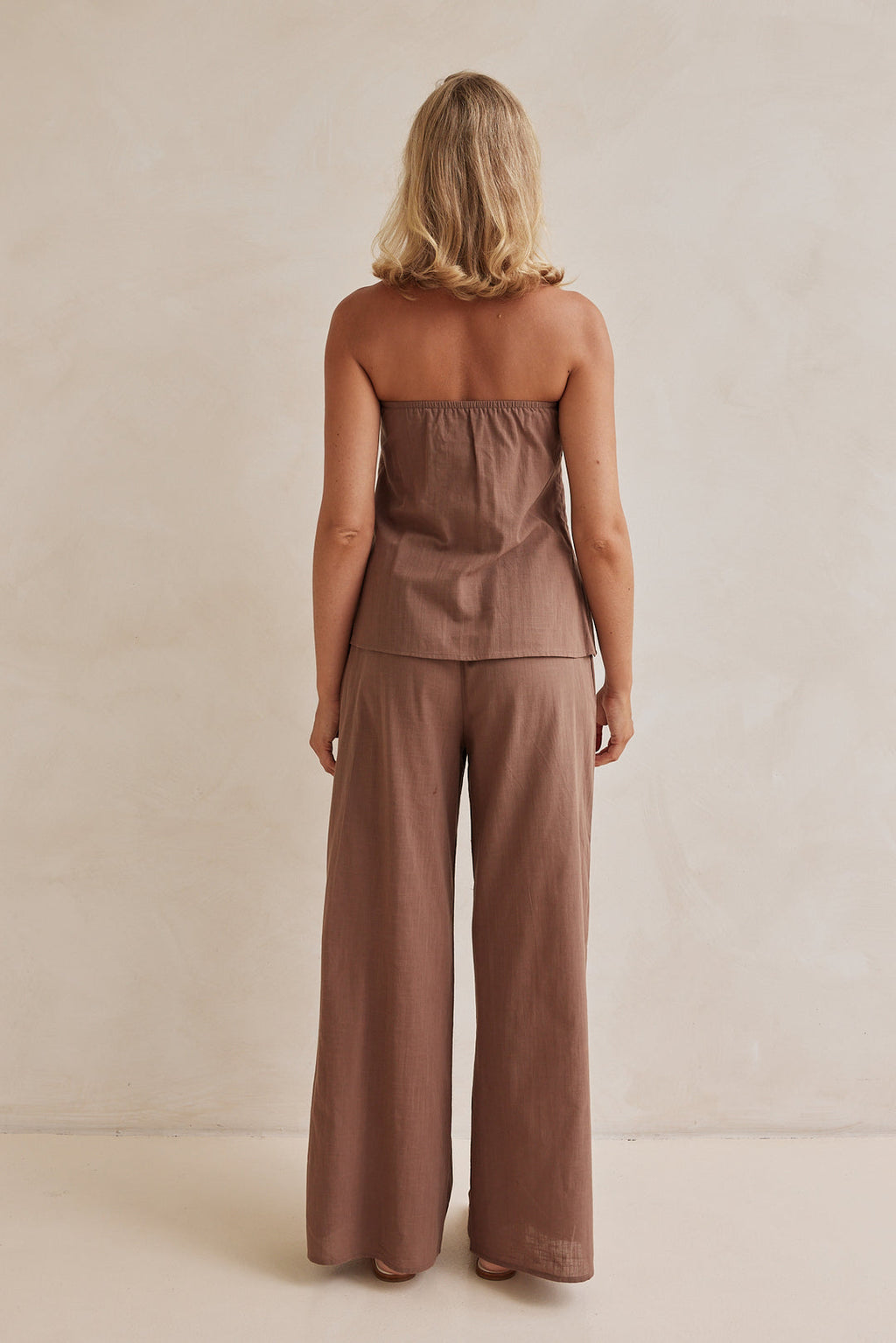 Chocolate Brown Linen Top & Wide Leg Pants