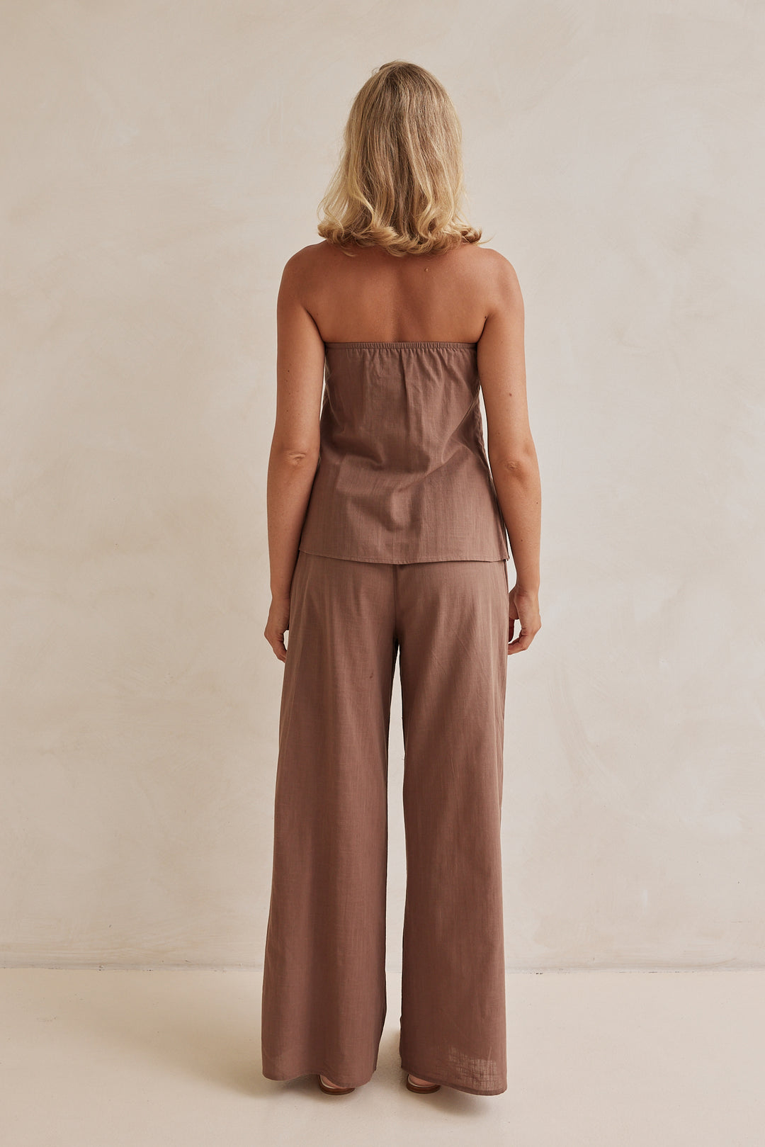 Chocolate Brown Linen Top & Wide Leg Pants