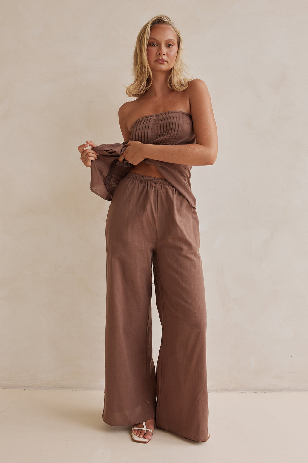 Chocolate Brown Linen Top & Wide Leg Pants